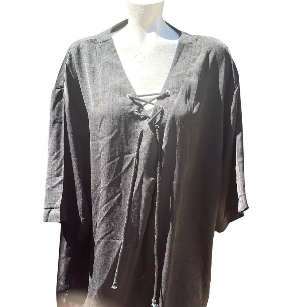 Womens black boutique blouse NWT size 4x plus size criss cross cord lace up Neck